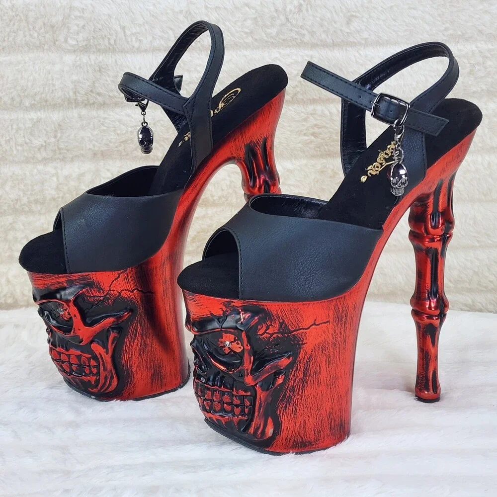 NIB Rapture Black Matte Red Skull & Bones 8" High Heel Platform Shoes - Picture 13 of 15